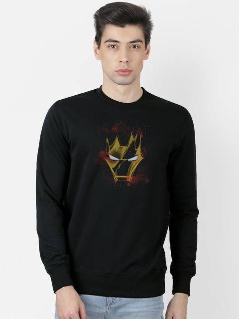 Free Authority Men Black & Yellow Iron Man Printed Pullover Sweatshirt