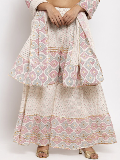 

Clora Creation Women Beige & Magenta Printed Wide Leg Palazzos