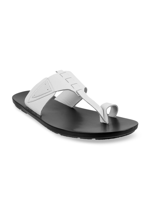 

Mochi Men White Solid Leather Comfort Sandals