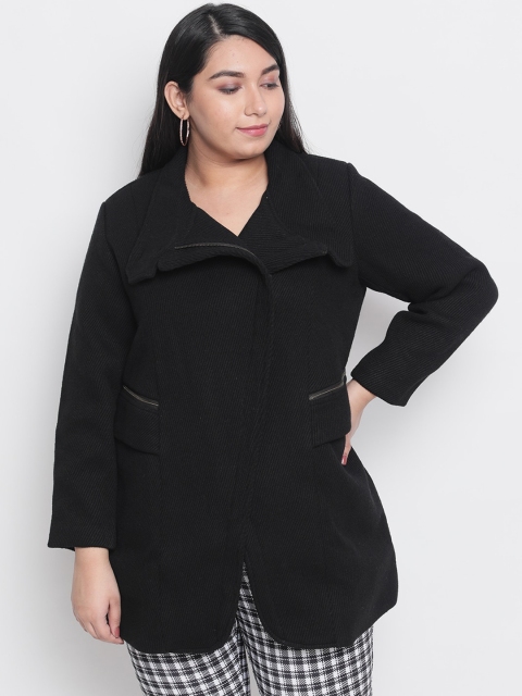 

Amydus Women Black Solid Single-Breasted Overcoat