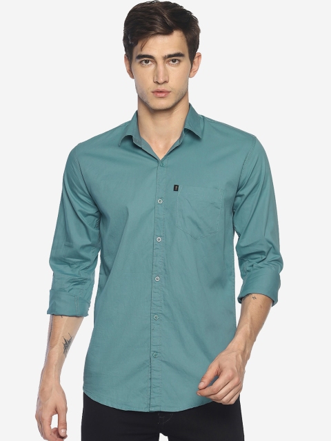 

LEVIZO Men Teal Blue Premium Regular Fit Solid Casual Shirt