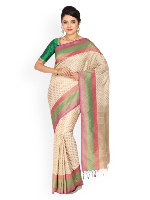 

Vijayalakshmi Silks Beige & Green Poly Silk Woven Design Banarasi Saree