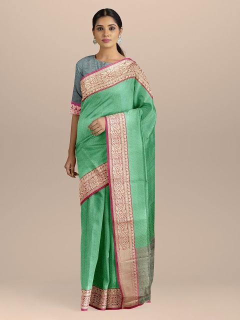 

BharatSthali Green & Red Silk Cotton Woven Design Kanjeevaram Handloom Saree