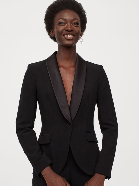 

H&M Women Black Solid Tuxedo Jacket