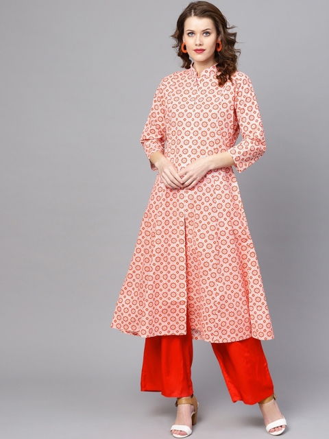 ZOEYAMS Women White & Red Screen Printed A-Line Kurta