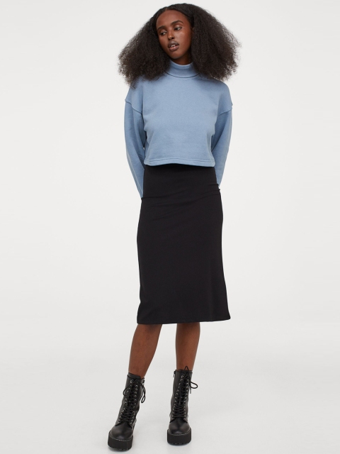 

H&M Women Blue Cropped Polo-Neck Top
