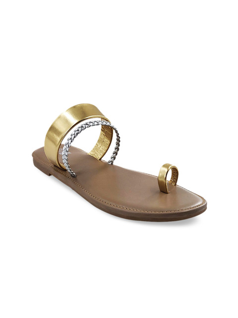 

THE MADRAS TRUNK Women Gold-Toned Embellished Leather One Toe Flats