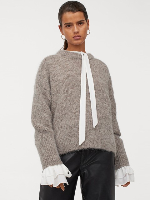 

H&M Women Beige & Grey Wool-Blend Jumper