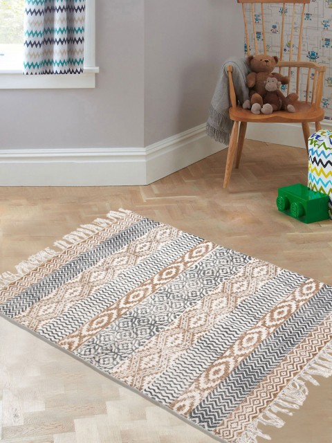 

Tistabene Black & Brown Printed Fringed Dhurrie