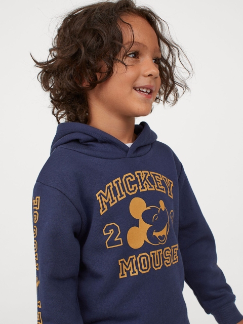 

H&M Boys Navy Blue Mickey Mouse Printed Hooded Top