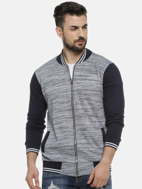 

Campus Sutra Men Navy Blue & Grey Colourblocked Windcheater Bomber Jacket