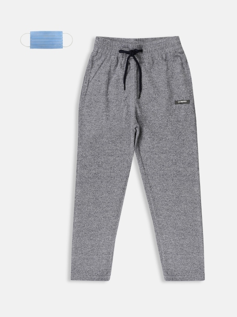 

Lil Tomatoes Boys Grey Melange Textured Straight-Fit Track Pants With Face Mask