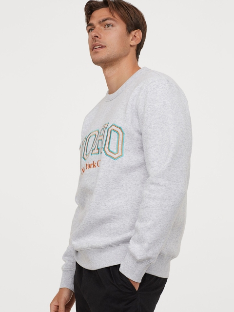 

H&M Men Grey Printed Motif-Detail Sweatshirt