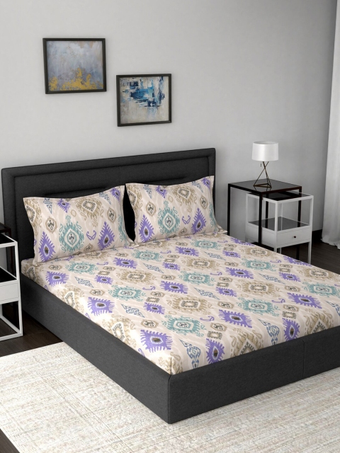 

MASPAR Multicoloured Ethnic Motifs 200 TC Cotton 1 Queen Bedsheet with 2 Pillow Covers, Multi