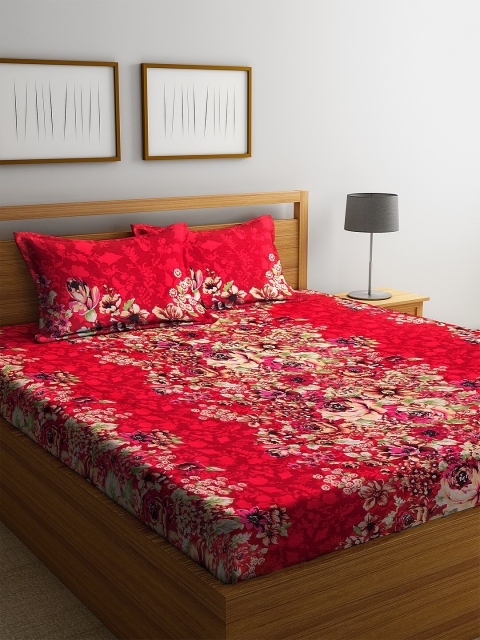 

NEUDIS Red Floral 180 TC Cotton 1 King Bedsheet with 2 Pillow Covers
