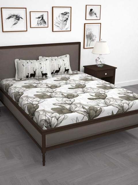 

Story@home Grey & White Floral 210 TC Cotton 1 King Bedsheet with 2 Pillow Covers