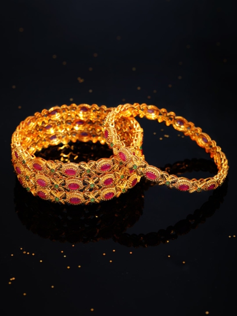 

Rubans Set of 4 Gold Plated Handcrafted Traditional Faux Ruby Studded Bangles