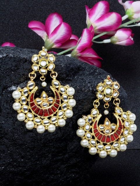 

DUGRISTYLE Red Gold-Plated Floral Chandbalis