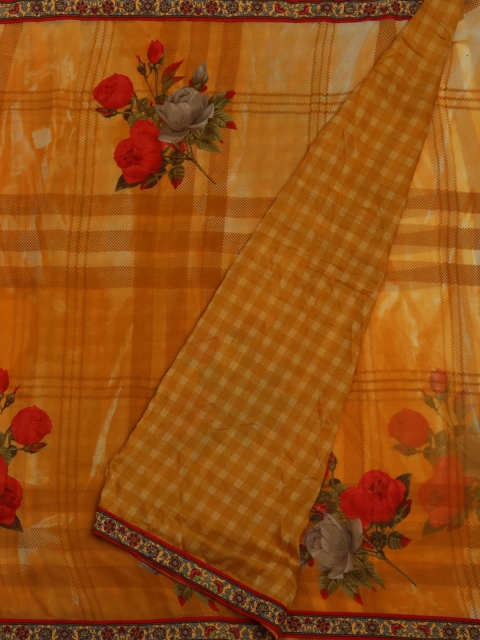 

Pothys Yellow Printed Jute Cotton Saree