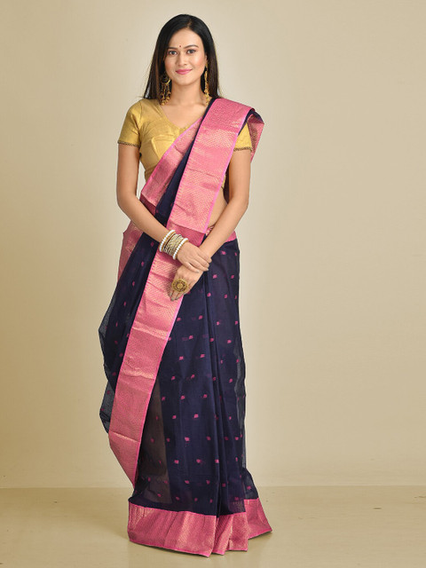 

Mitera Blue Pure Cotton Woven Design Taant Saree