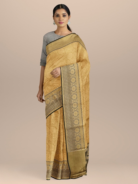 

BharatSthali Gold-Toned Woven Design Silk Cotton Dharmavaram Saree