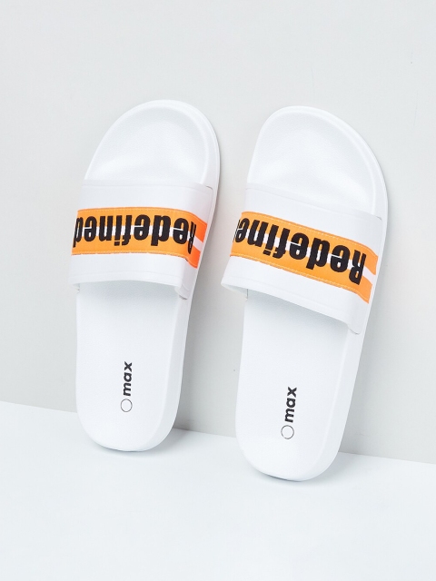 

max Men White Printed Sliders