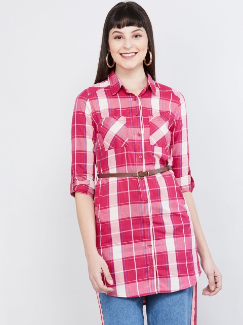 

max Women's Pink & White Checked Tunic