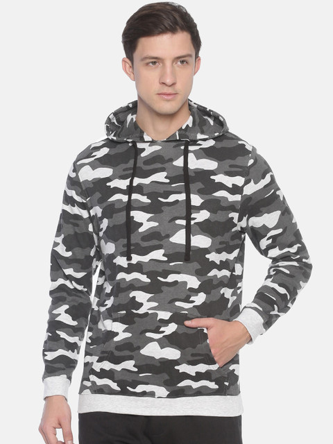 

Steenbok Men Grey Melange Printed Hooded Sweatshirt