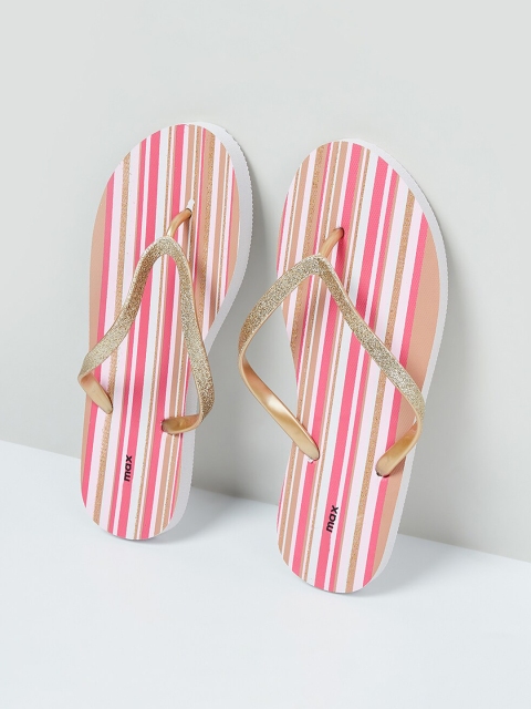 

max Women Pink & Gold-Toned Striped Thong Flip-Flops