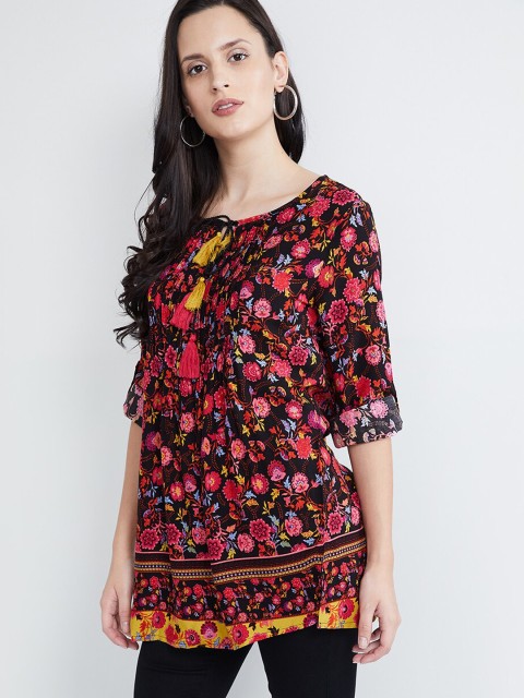 

max Women Black & Pink Floral Printed Tunic