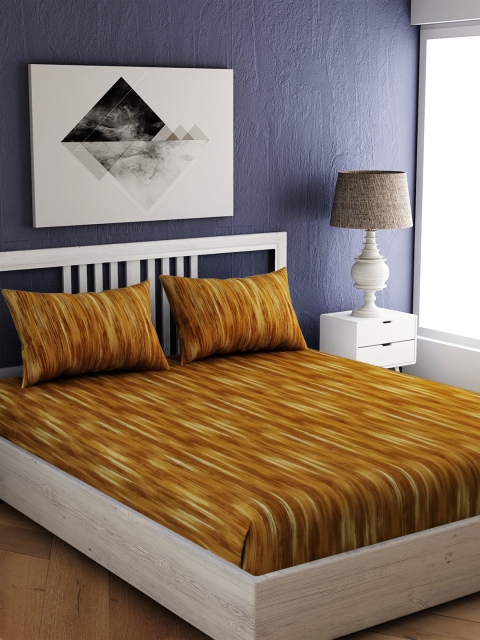 

EverHOME Mustard Yellow Abstract 144 TC Cotton 1 Queen Bedsheet with 2 Pillow Covers