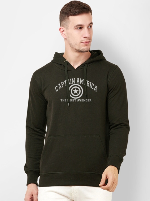 

Free Authority Men Olive Green Captain America Printed Hooded Sweatshirt
