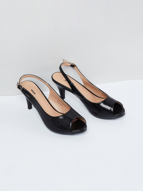 

max Women Black Textured Peep Toes