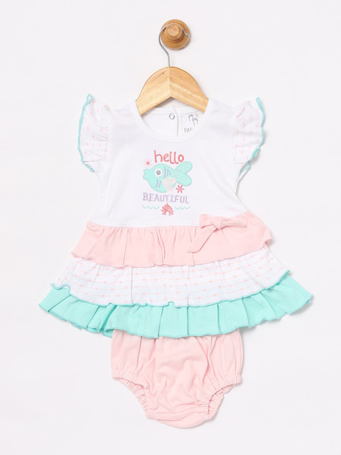 

BABY GO Girls White Printed Fit and Flare Dress