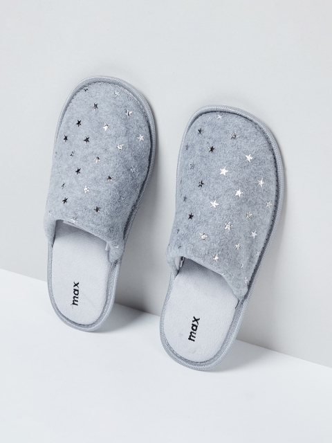 

max Women Grey & Silver-Toned Printed Slip-On