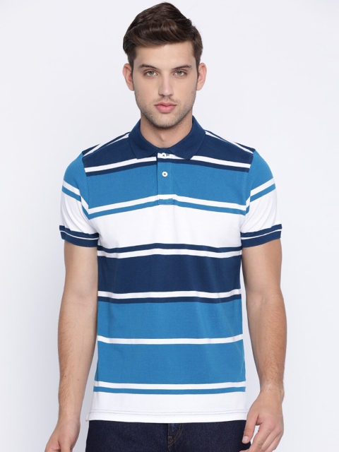 

Basics Men Blue Striped Round Neck T-shirt