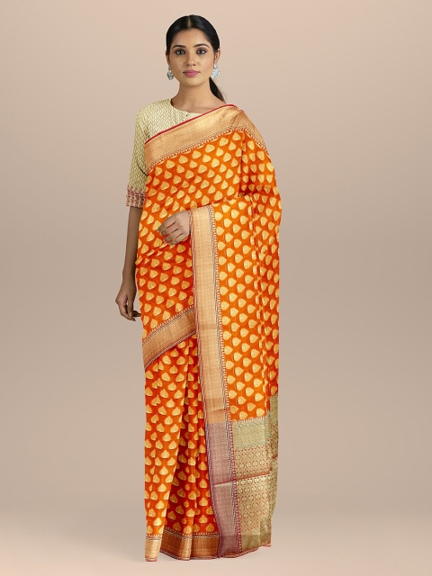 

BharatSthali Orange Woven design Banarasi Silk Cotton Sustainable Saree