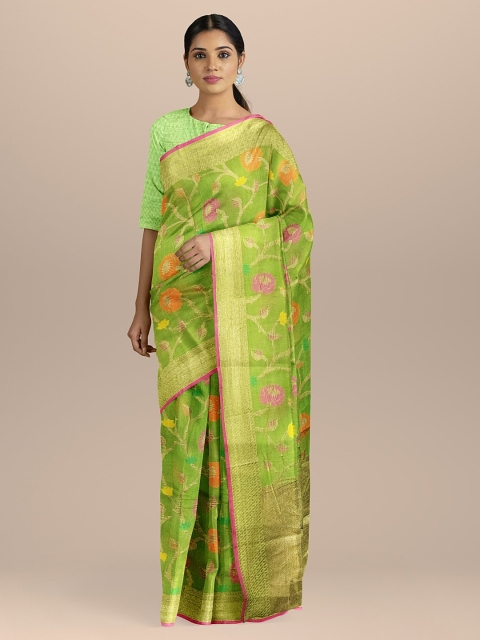 

BharatSthali Green Woven Design Silk Cotton Patola Sustainable Saree