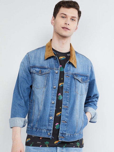 

max Men Blue Solid Denim Jacket