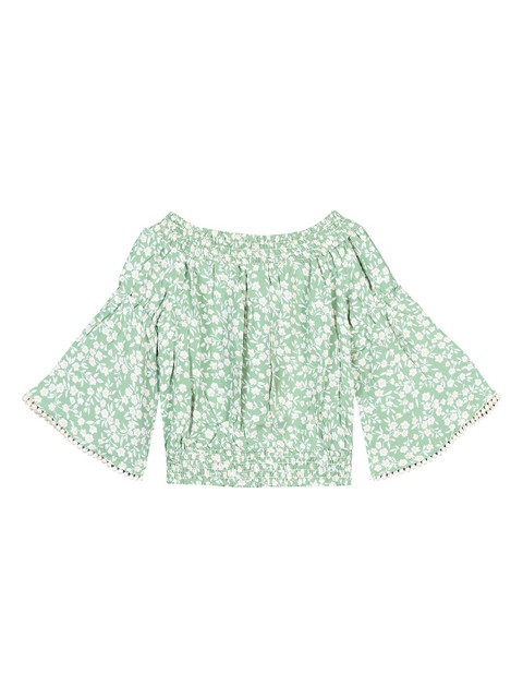 

Budding Bees Girls Green & White Floral Printed Top
