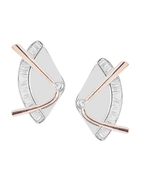 

shaze Silver-Toned Gold-Plated CZ Studded Contemporary Studs