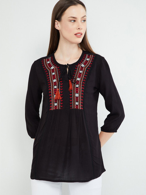 

max Women Black Embroidered Tunic
