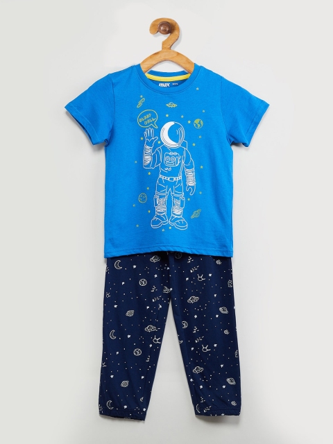 max Boys Blue & Navy Blue Printed Night suit