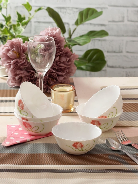 

Laopala Set Of 6 White & Red Printed Opalware Soup Bowls