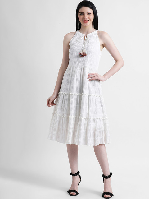 

Zink London Women White Solid A-Line Dress