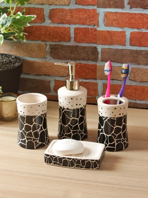 

House Of Accessories Set Of 4 Black & White Printed Bathroom Accessories