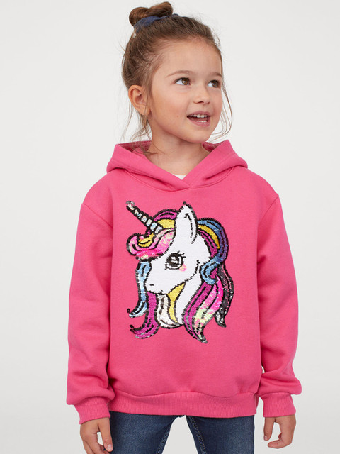

H&M Girls Pink Unicorn Motif-Detail Hoodie