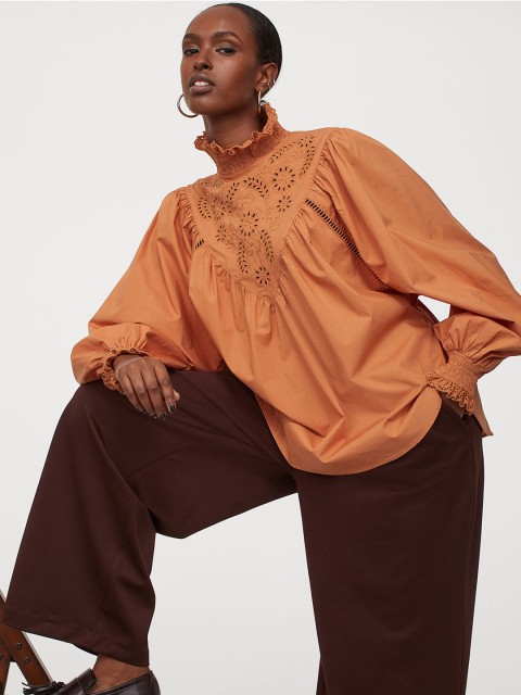 

H&M Women Orange Embroidery-Detail Blouse