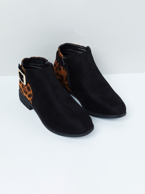 

max Women Black & Tan Brown Animal Printed High-Top Flat Boots