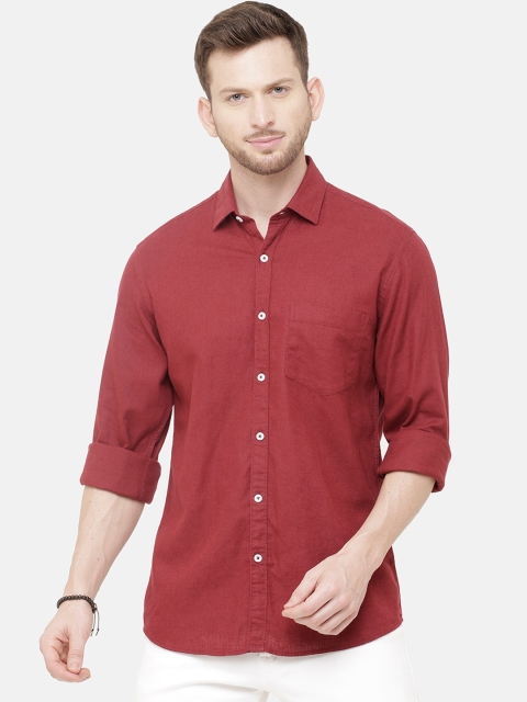 

CAVALLO by Linen Club Men Cotton Linen Maroon Regular Fit Solid Casual Shirt
